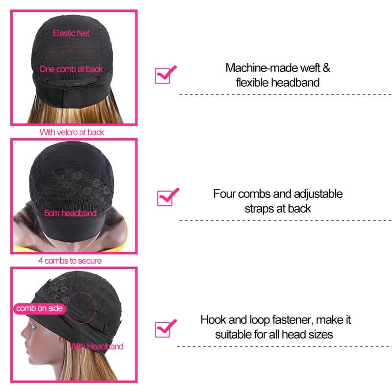 Honey Blonde Ombre Highlight Body Wave Headband Wigs 150% Density