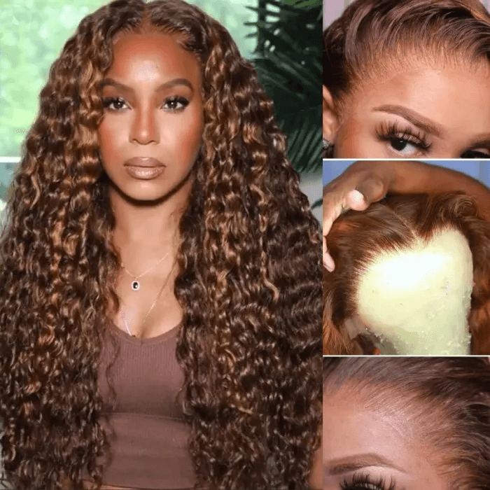[Free Necklace&Earrings]13x4 Lace Front Toffee Brown Wig With Highlights