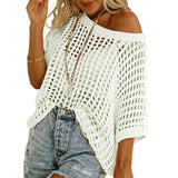 Short Sleeve Crochet Sweater Lightweight Summer Tops Loose Hollow Out Style 1