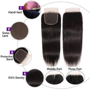 100% Malaysian Straight Virgian Hair 3 Bundles With Closure Kysiss Series