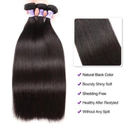 100% Malaysian Straight Virgian Hair 3 Bundles With Closure Kysiss Series
