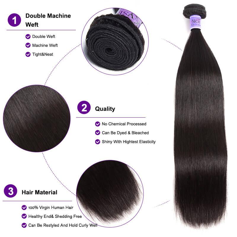 3 Bundles Of Indian Straight Hair 100% Virgin Hair Weave Kysiss Series