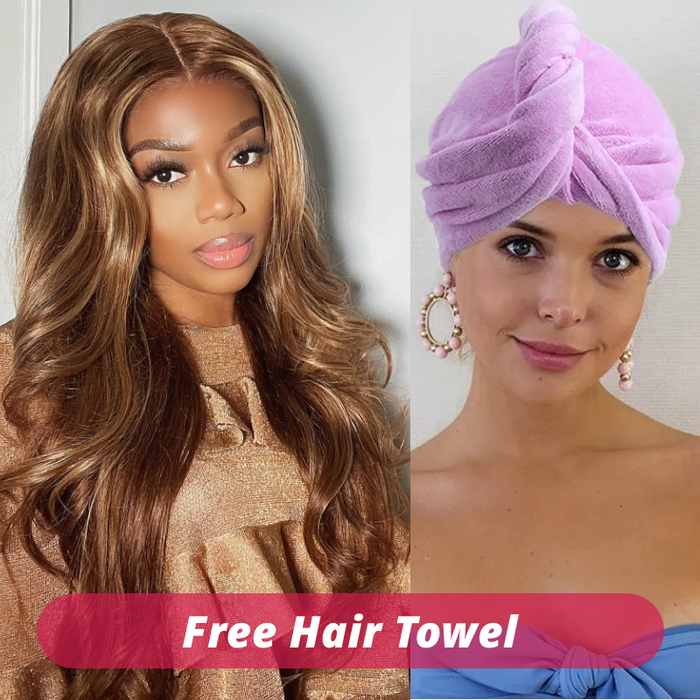 Petaluxe [Free Hair Towel] 4x4 Lace Honey Blonde Highlight Body Wave Wig