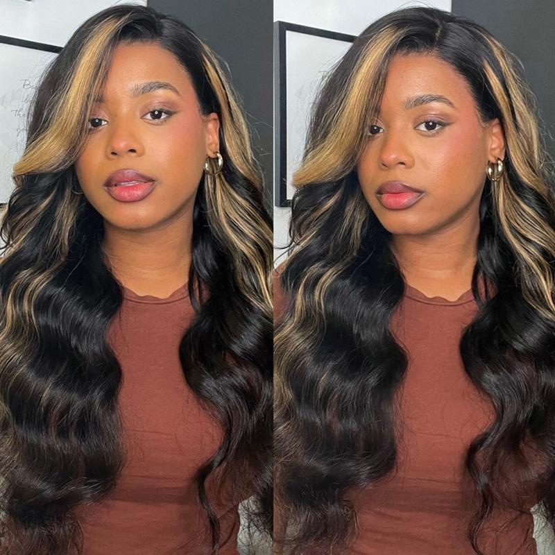 Queen Leora same wig Tiktok 13x4 Transparent Lace Front Chocolate Brown With Peek A Boo Blonde Highlights Body Wave Wig