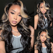 Queen Leora same wig Tiktok 13x4 Transparent Lace Front Chocolate Brown With Peek A Boo Blonde Highlights Body Wave Wig