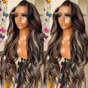 Queen Leora same wig Tiktok 13x4 Transparent Lace Front Chocolate Brown With Peek A Boo Blonde Highlights Body Wave Wig