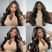 13x4 Lace Front Chocolate Brown With Peek A Boo Highlight Blonde Lace Front Body Wave Wig Perfect For Summer