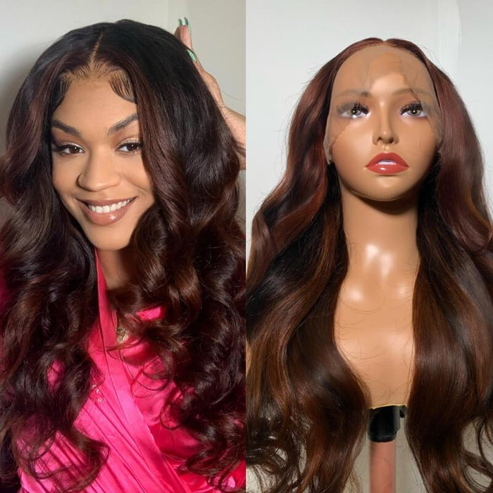 Petaluxe 13x4 Lace Front Expensive Brunette Bombshell Blowout Body Wave Wig