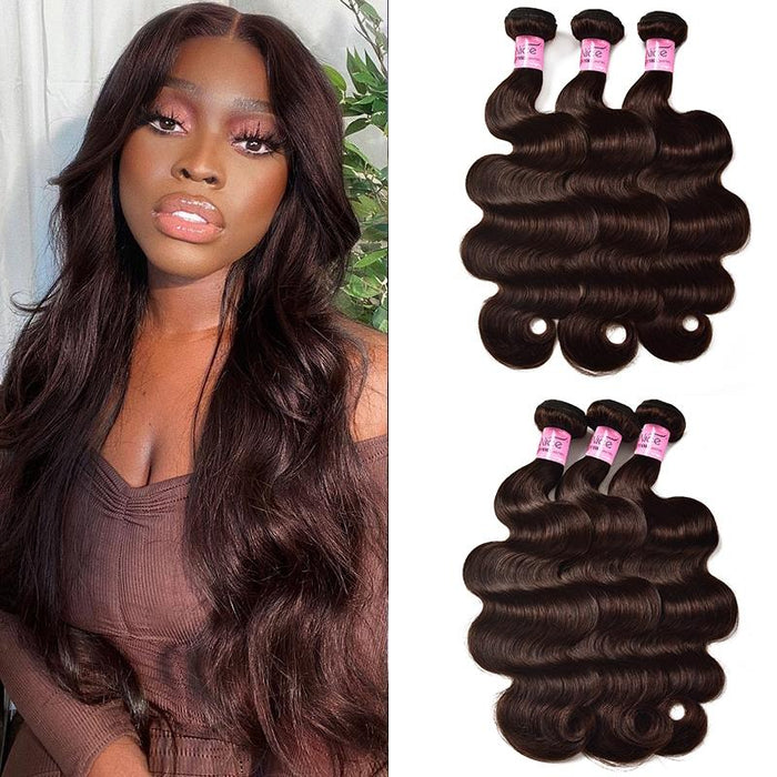Petaluxe Dark Brown/Medium Auburn Body Wave Human Hair Weave 3 Bundles Virgin Remy Hair Wefts Bundles Icenu Series