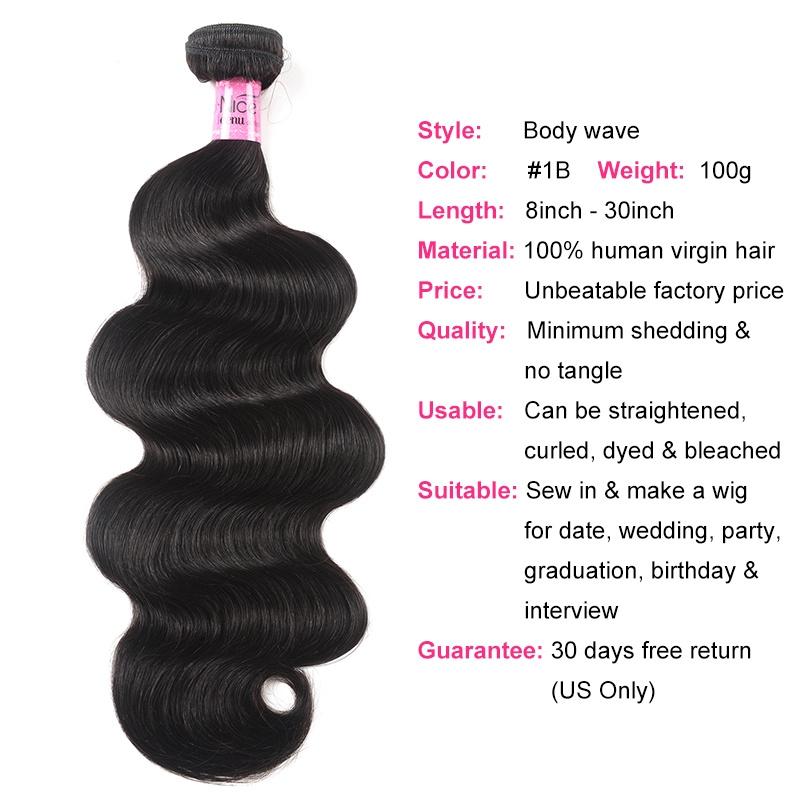 Hair Unprocessed Body Wave Hair 3 Bundles With 4x4 Lace Closure
