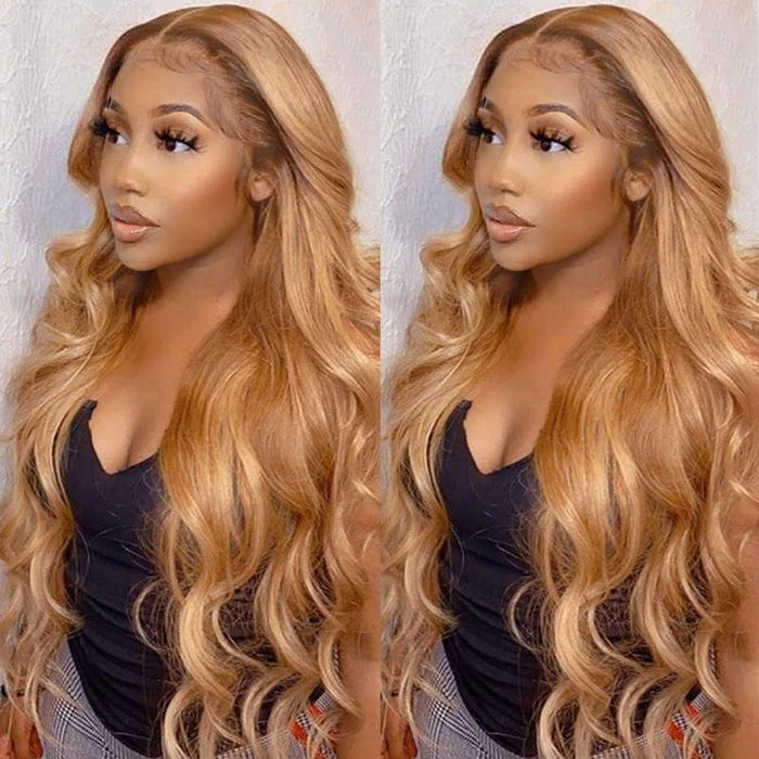 Petaluxe Brand Day Sale Honey Blonde Body Wave 150% Density Lace Part Human Hair Wigs For Black Women