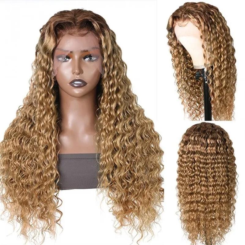 Flash Sale Honey Blonde Wig with Brown Roots Deep Wave Lace Front Wig