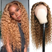 Flash Sale Honey Blonde Wig with Brown Roots Deep Wave Lace Front Wig