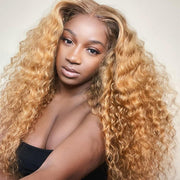 Flash Sale Honey Blonde Wig with Brown Roots Deep Wave Lace Front Wig