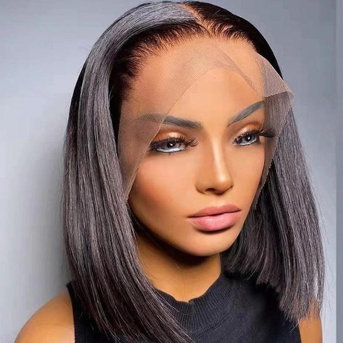 Petaluxe Brand Day Sale Middle Part Black Short Bob Wig Natural Human Hair T Part Lace Wig