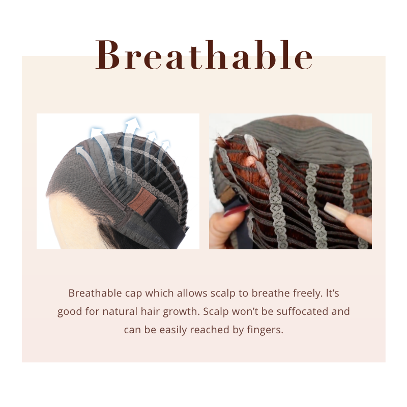 Put On And Go Pre Cut Lace 6x4.5 Closure Red Brown Curly Glueless Wig With Breathable Cap Air Wig