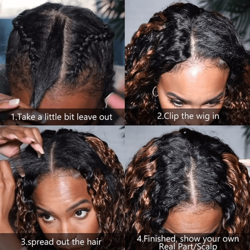 Glueless U Part Brown Ombre Water Wave Wig For Beginner