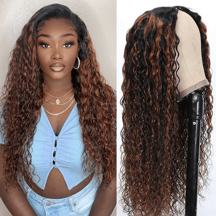 Petaluxe Glueless U Part Brown Ombre Water Wave Wig For Beginner